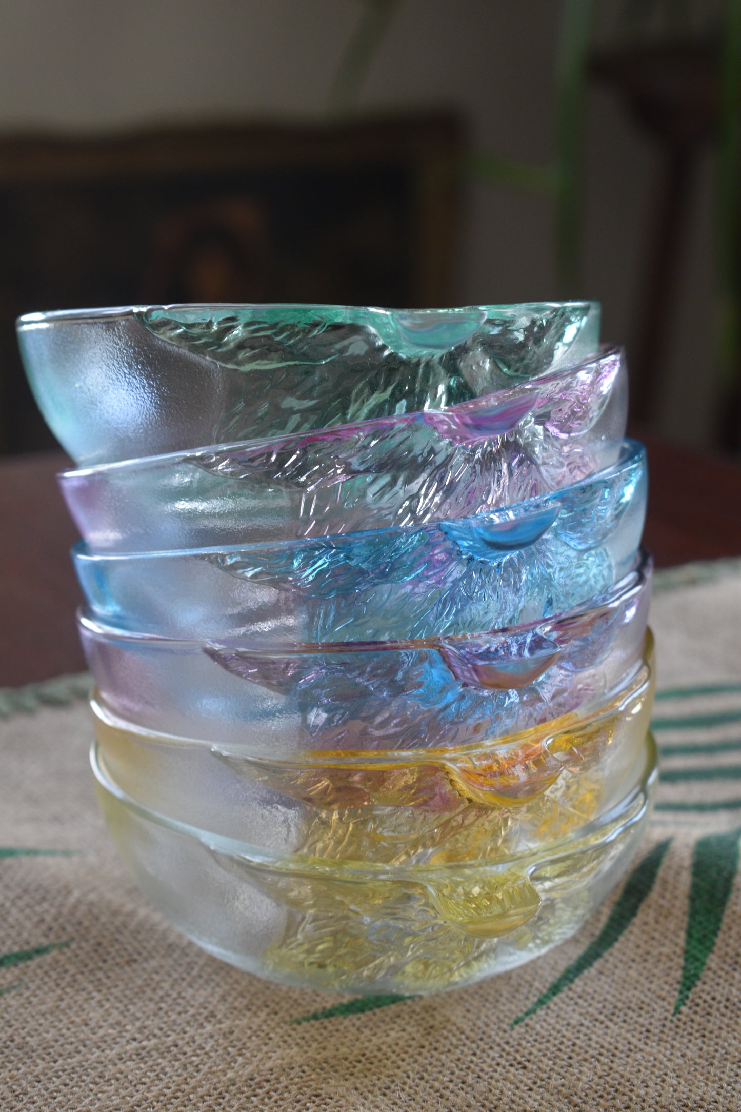 Vintage Kig Indonesia pastel tinted dessert bowls. Set of 6