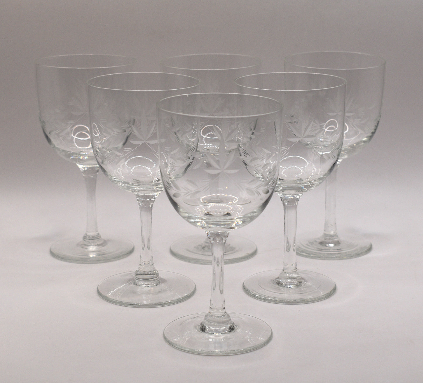 Vintage etched wine glasses. Set of 6