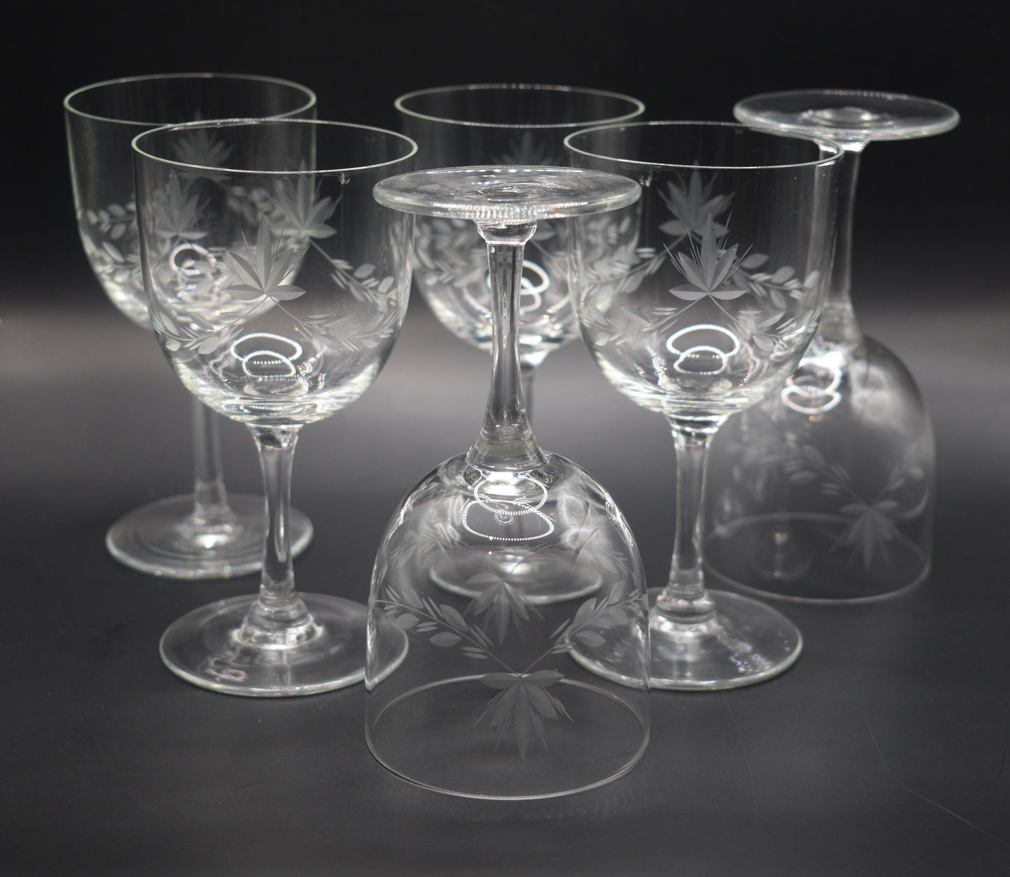 Vintage etched wine glasses. Set of 6