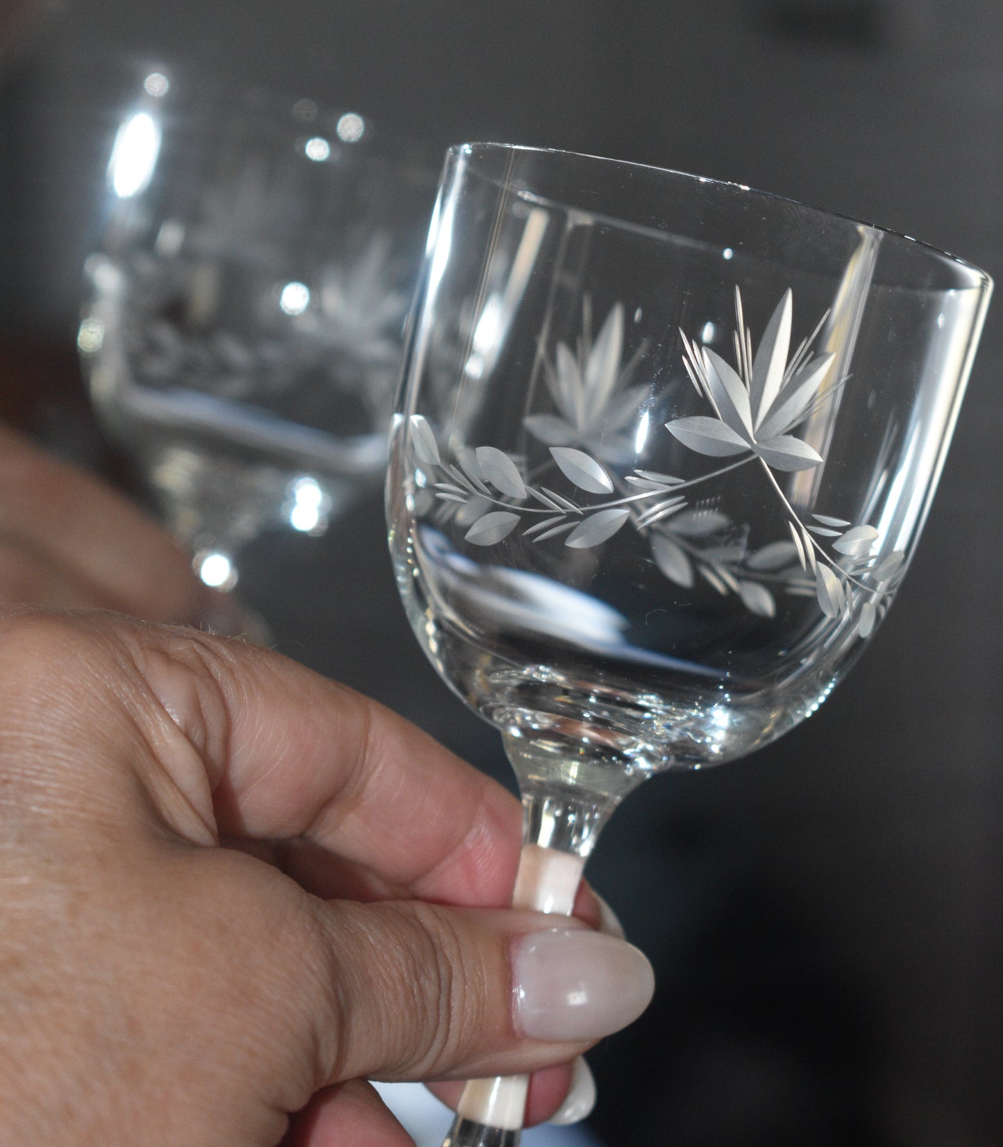 Vintage etched wine glasses. Set of 6