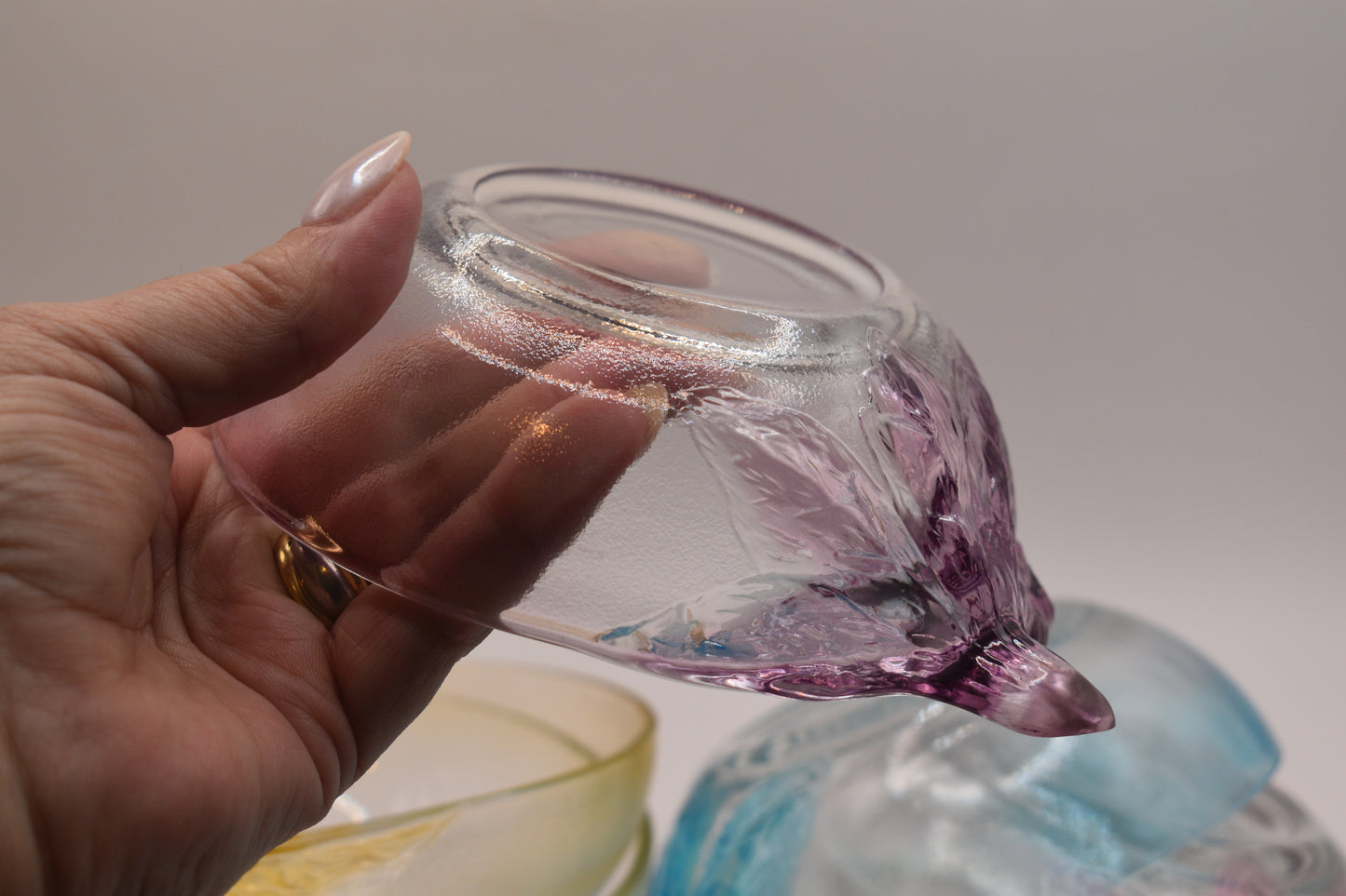 Vintage Kig Indonesia pastel tinted dessert bowls. Set of 6