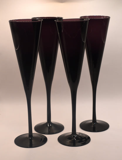 Tall stemmed trumpet styled Amethyst/Purple Champagne flutes. Set of 4