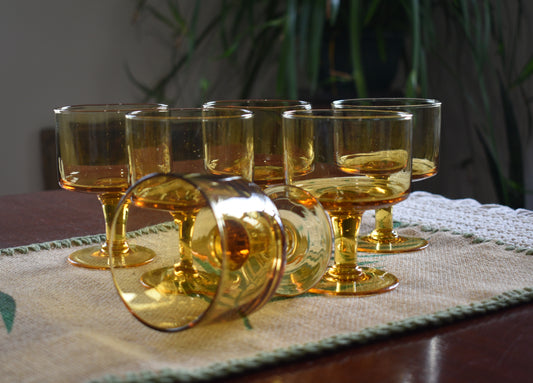 Amber glass wine glasses. Set of 6