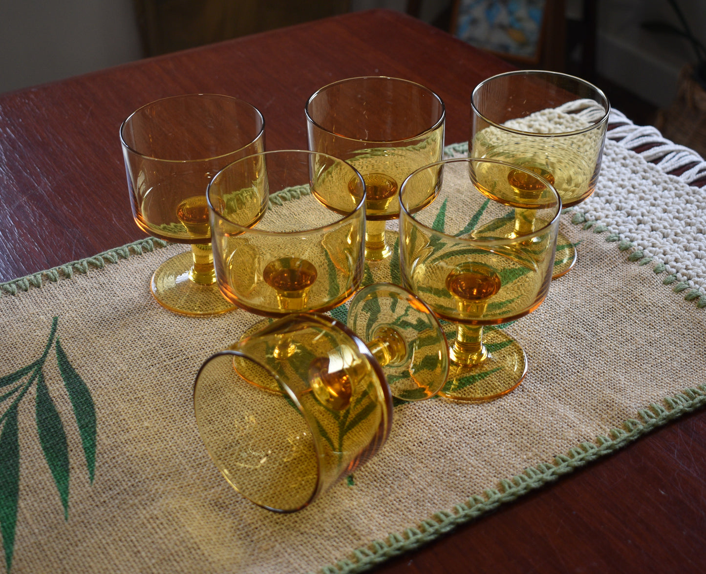 Amber glass wine glasses. Set of 6