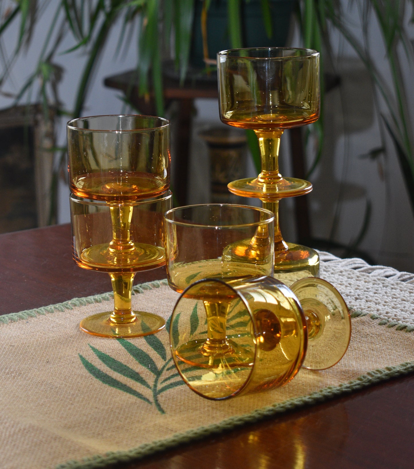 Amber glass wine glasses. Set of 6