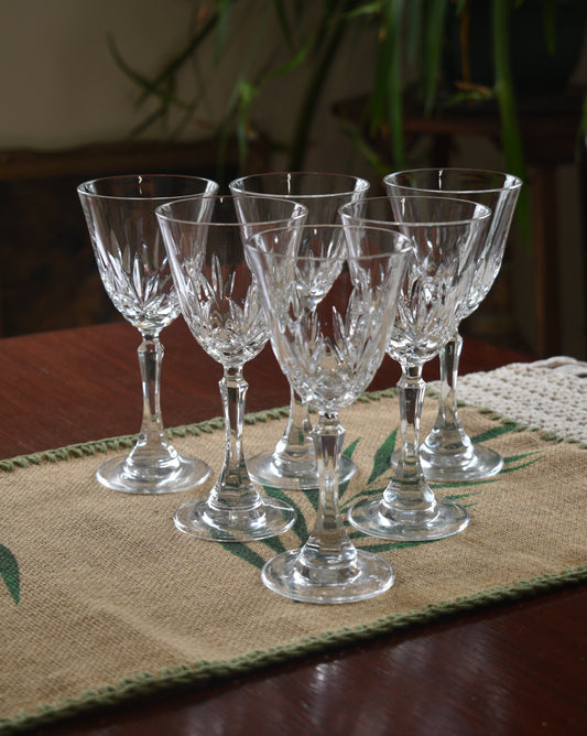 Vintage cut crystal Wine Glasses. set of 6