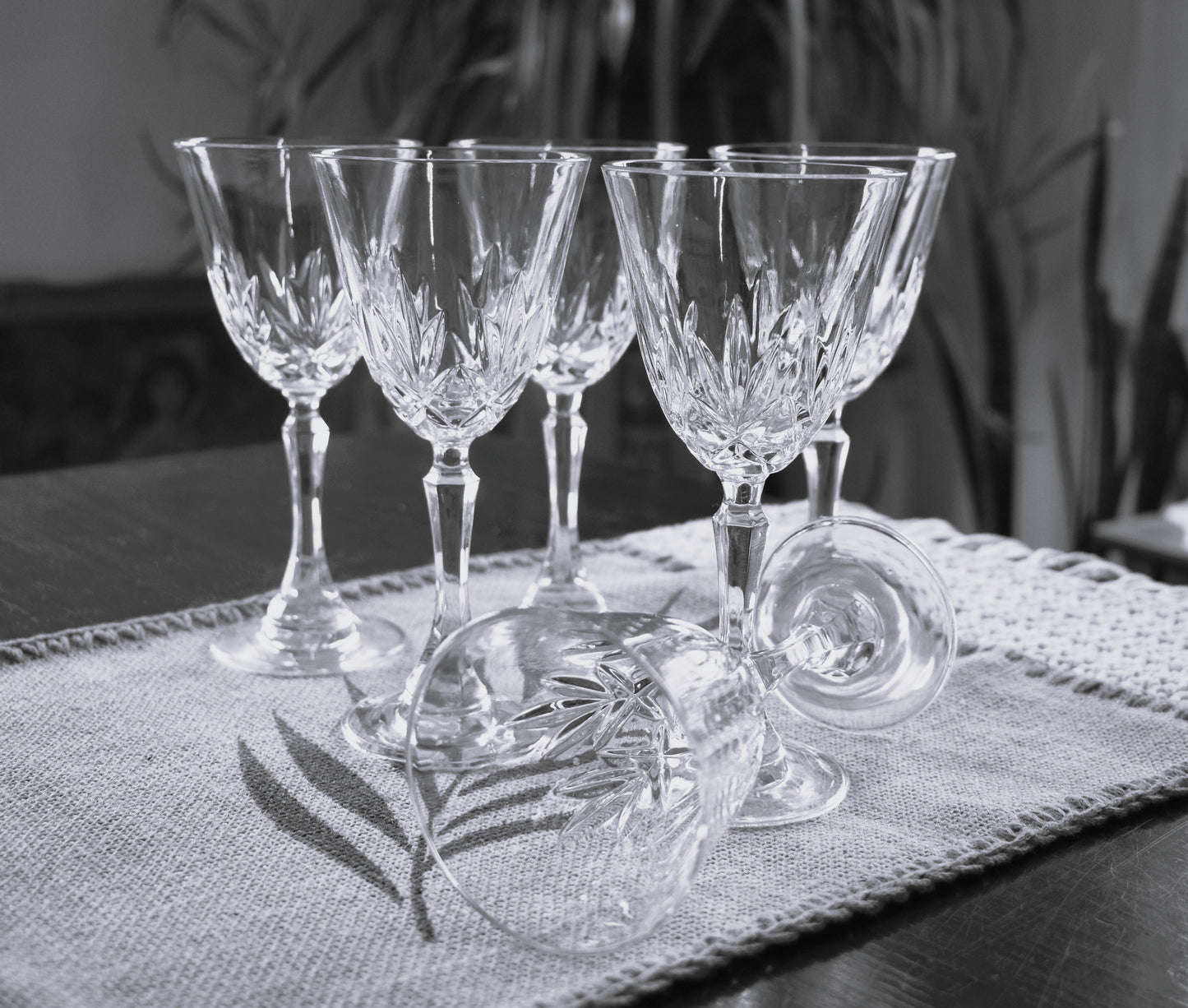 Vintage cut crystal Wine Glasses. set of 6