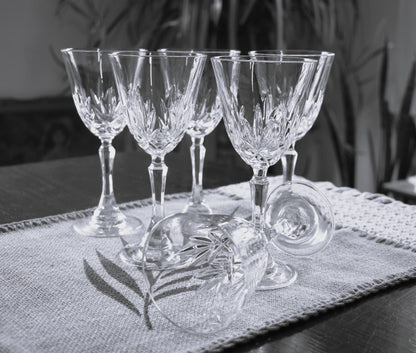 Vintage cut crystal Wine Glasses. set of 6