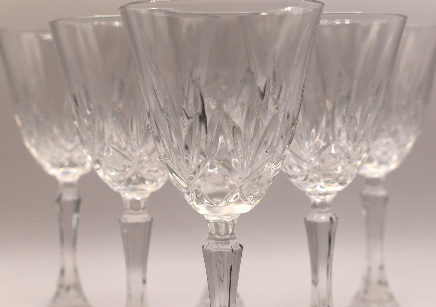 Vintage cut crystal Wine Glasses. set of 6