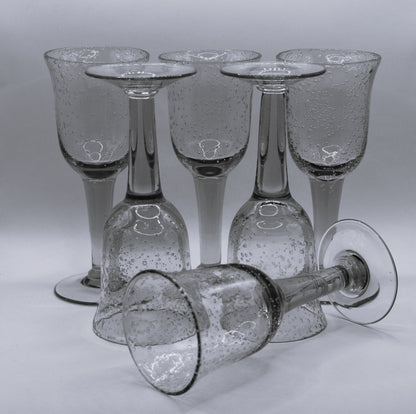 Vintage pink handblown bubble stemmed wine glasses. Set of 6