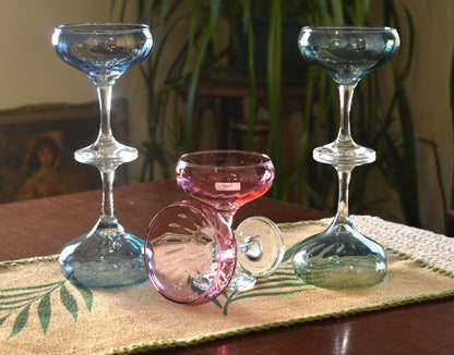 Vintage Champagne Coupes. Linea Quattro Cristalleria (made in Italy). Set of 6