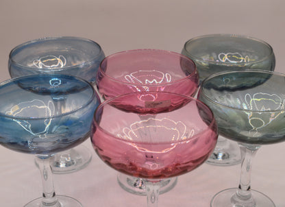 Vintage Champagne Coupes. Linea Quattro Cristalleria (made in Italy). Set of 6