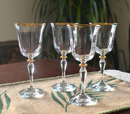 Paşabahçe Turkey Gold Rimmed Wine Glasses Set of 4 Gold Rim Glasses Optic Panel