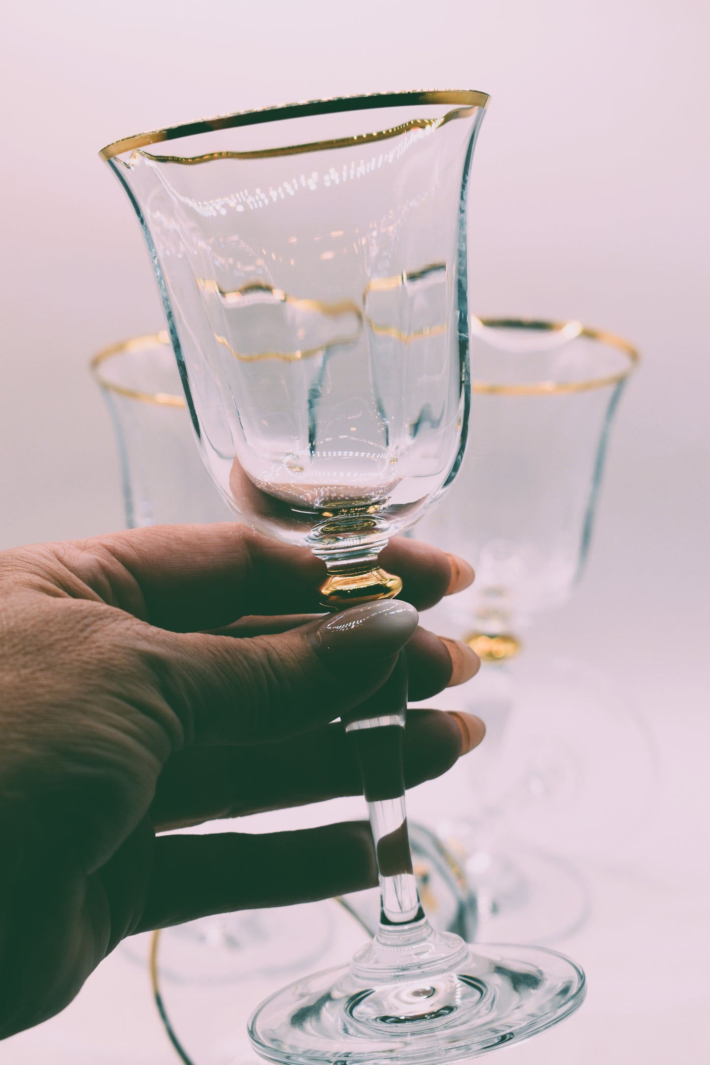 Paşabahçe Turkey Gold Rimmed Wine Glasses Set of 4 Gold Rim Glasses Optic Panel