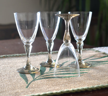 Vintage set of 4 Sherry Glasses with smokey taupe stems.
