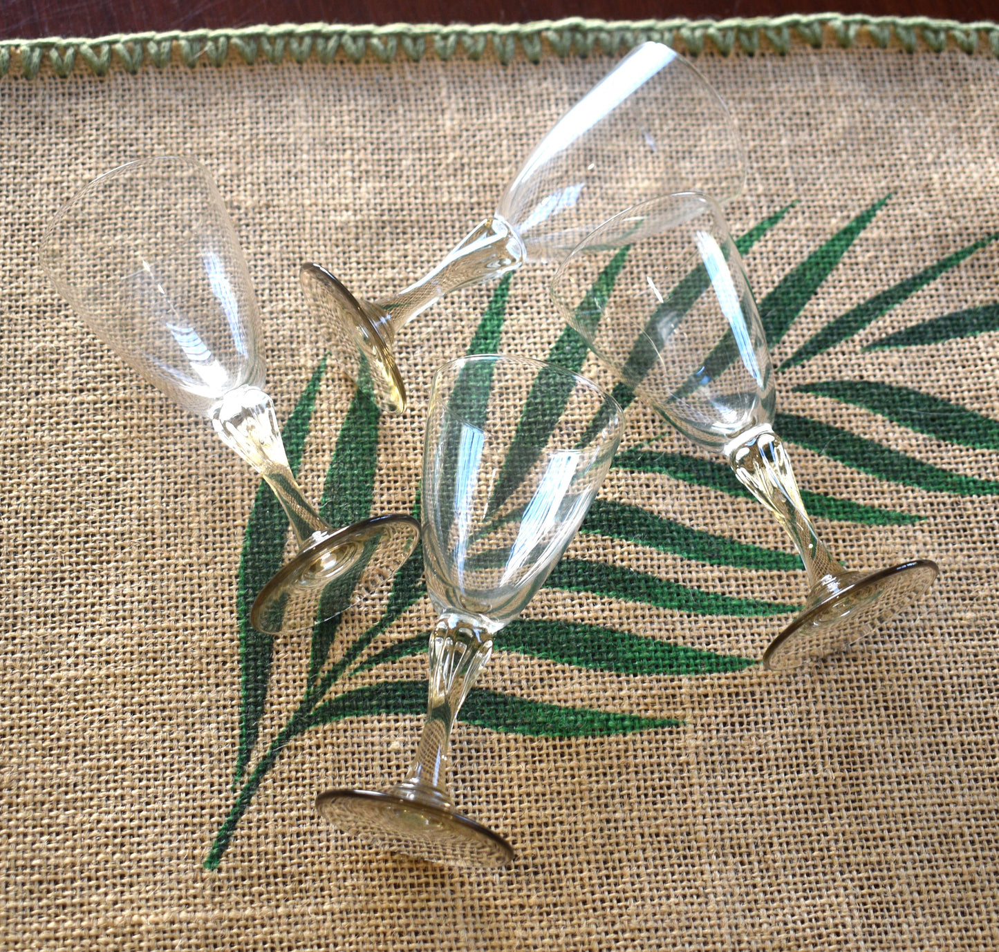 Vintage set of 4 Sherry Glasses with smokey taupe stems.