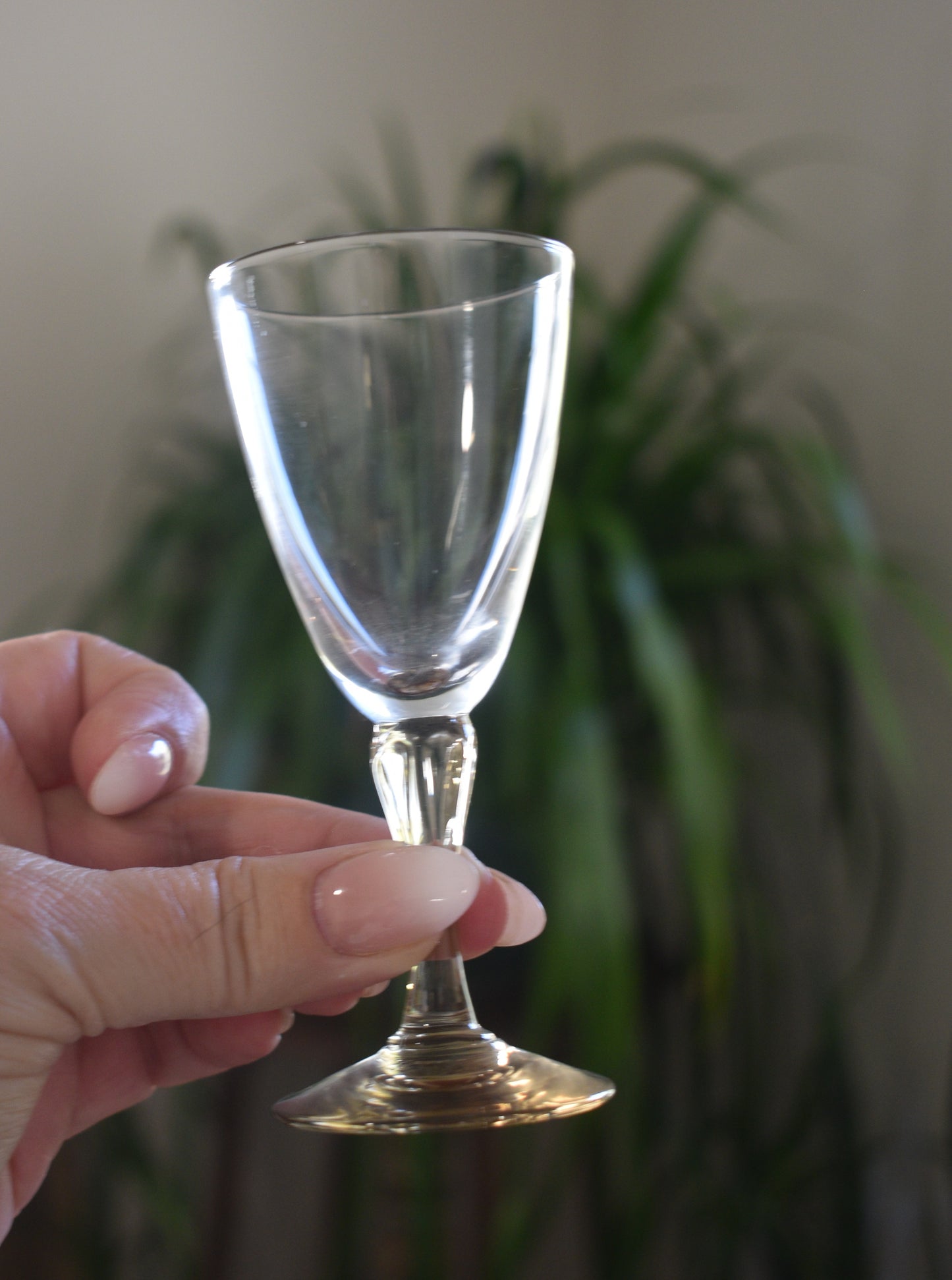 Vintage set of 4 Sherry Glasses with smokey taupe stems.