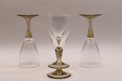 Vintage set of 4 Sherry Glasses with smokey taupe stems.