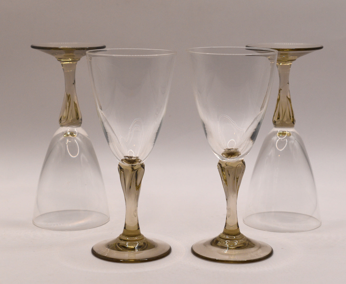Vintage set of 4 Sherry Glasses with smokey taupe stems.