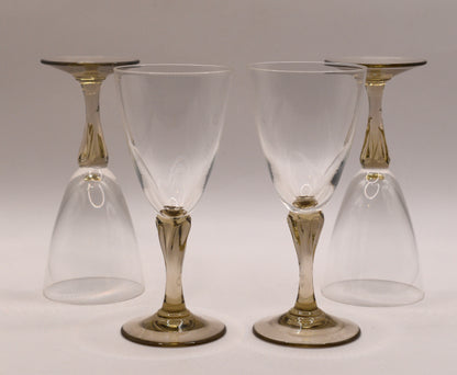 Vintage set of 4 Sherry Glasses with smokey taupe stems.