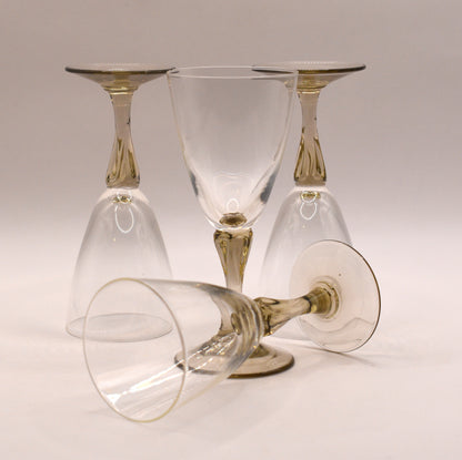Vintage set of 4 Sherry Glasses with smokey taupe stems.