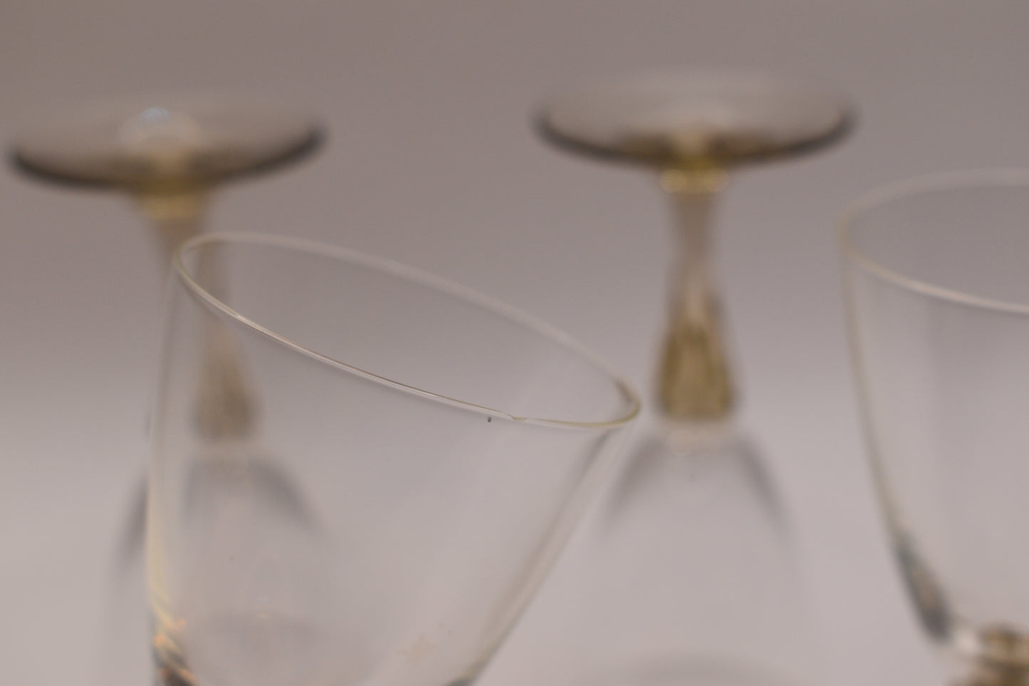 Vintage set of 4 Sherry Glasses with smokey taupe stems.
