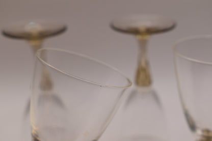 Vintage set of 4 Sherry Glasses with smokey taupe stems.