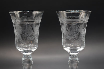 Vintage needle etched crystal Sherry/Port Glasses. Set of 2