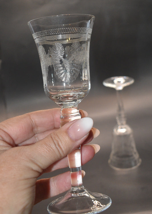 Vintage needle etched crystal Sherry/Port Glasses. Set of 2