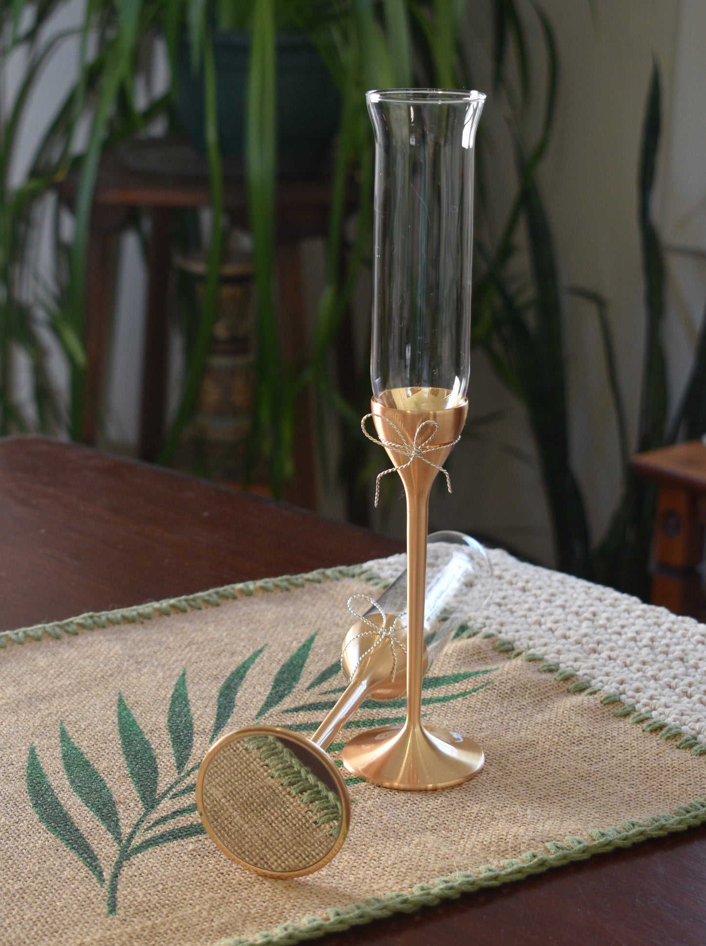 Wedgwood Vera Wang "Love Knots" gold toasting flute pair.