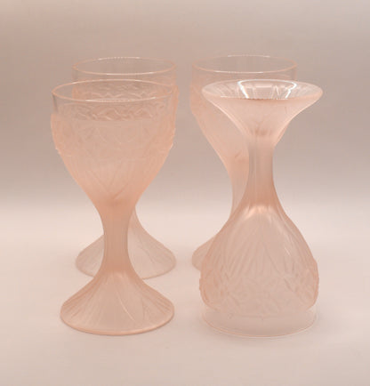 Vintage 1970s Taitu of Italy frosted pink floaral pattern Wine goblets