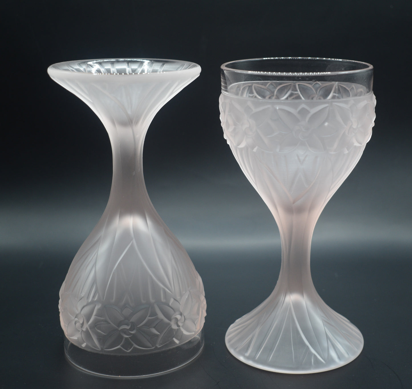 Vintage 1970s Taitu of Italy frosted pink floaral pattern Wine goblets