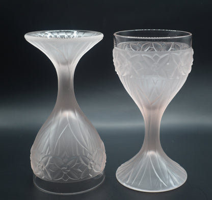 Vintage 1970s Taitu of Italy frosted pink floaral pattern Wine goblets