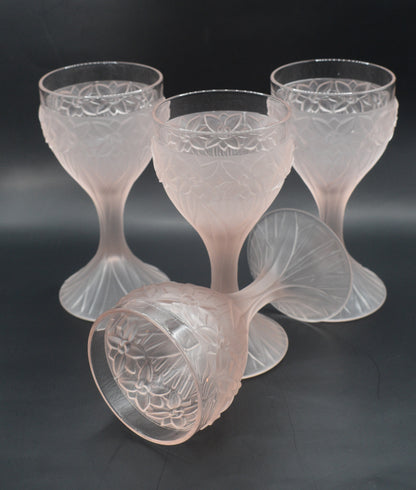 Vintage 1970s Taitu of Italy frosted pink floaral pattern Wine goblets