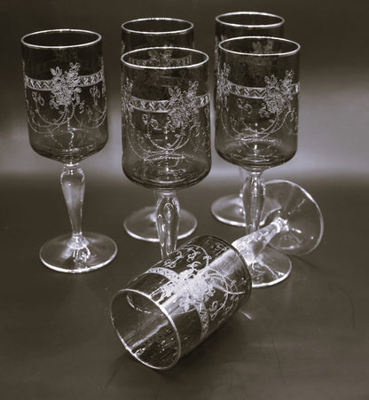 Antique Moser Bohemian cranberry glass cordial or wine glasses. Set of 6