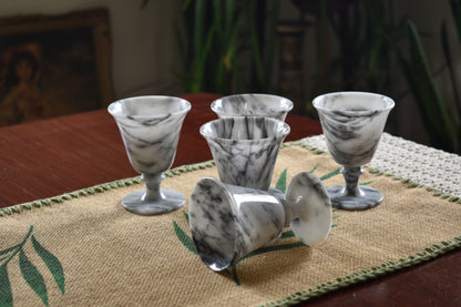 Marbled Onyx Cordial glasses. 1960's barware. Set of 5