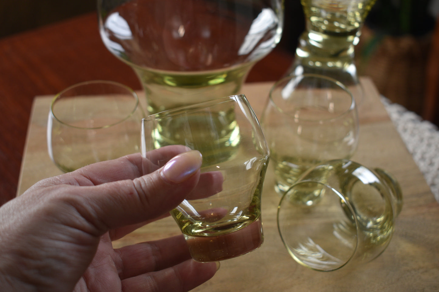 "RARE" Vintage "Citron" Sasaki Harmony Cocktail pitcher with 6 glasses.