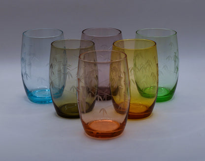 Crown Crystal Australia. Harlequin Bamboo Etched tumblers. Set of 6
