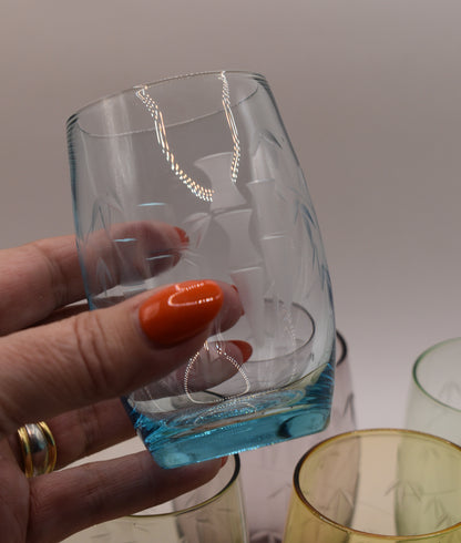 Crown Crystal Australia. Harlequin Bamboo Etched tumblers. Set of 6