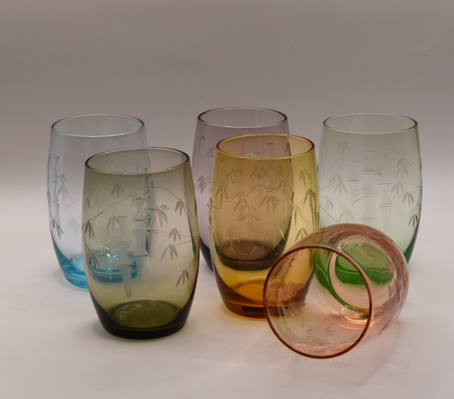 Crown Crystal Australia. Harlequin Bamboo Etched tumblers. Set of 6