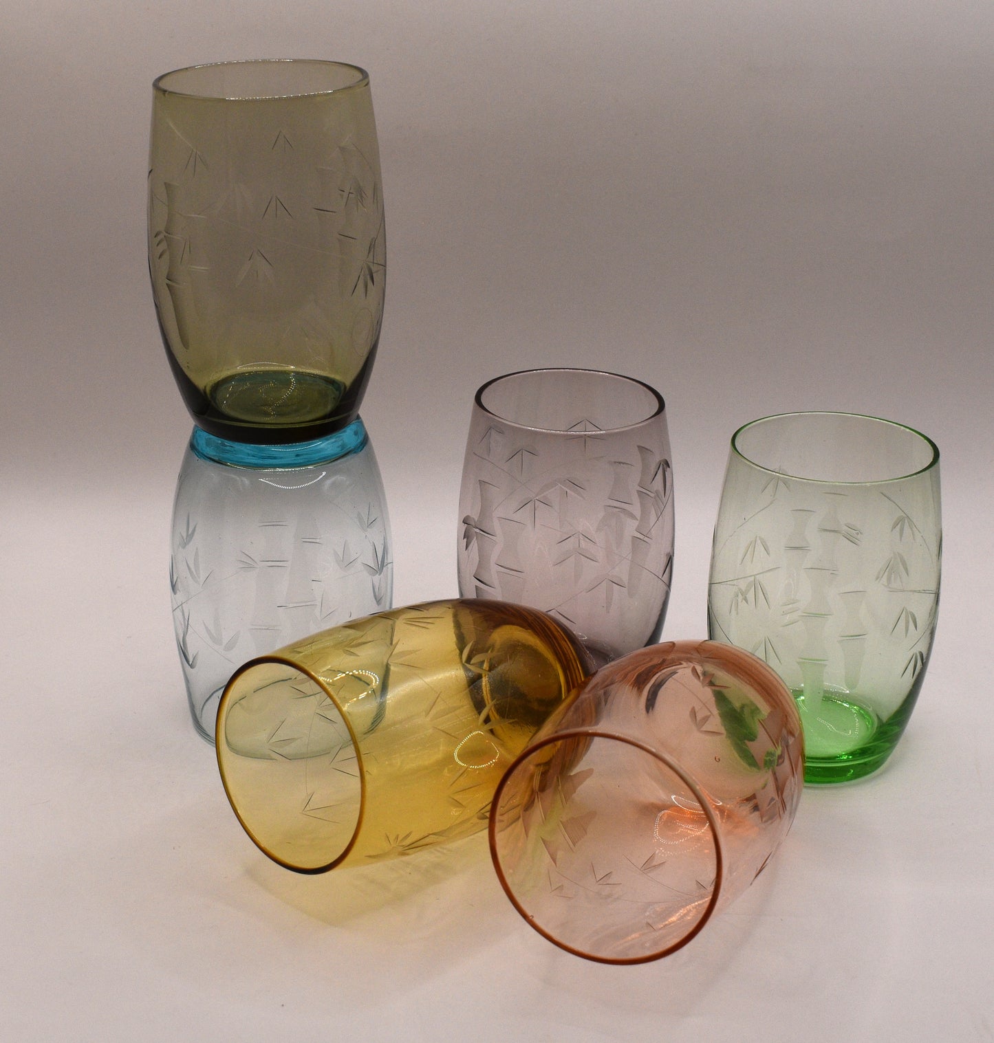 Crown Crystal Australia. Harlequin Bamboo Etched tumblers. Set of 6