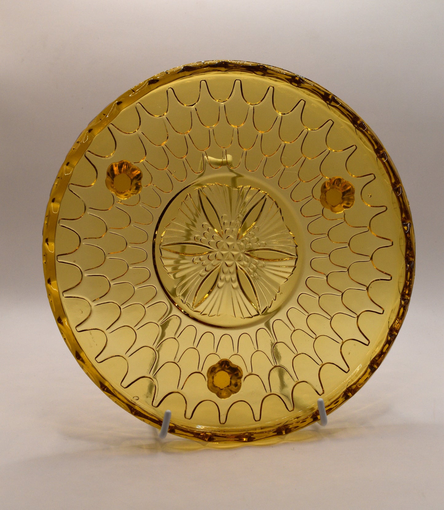 Vintage 1930s Amber coloured Glass Bagley Fish Scale Plate
