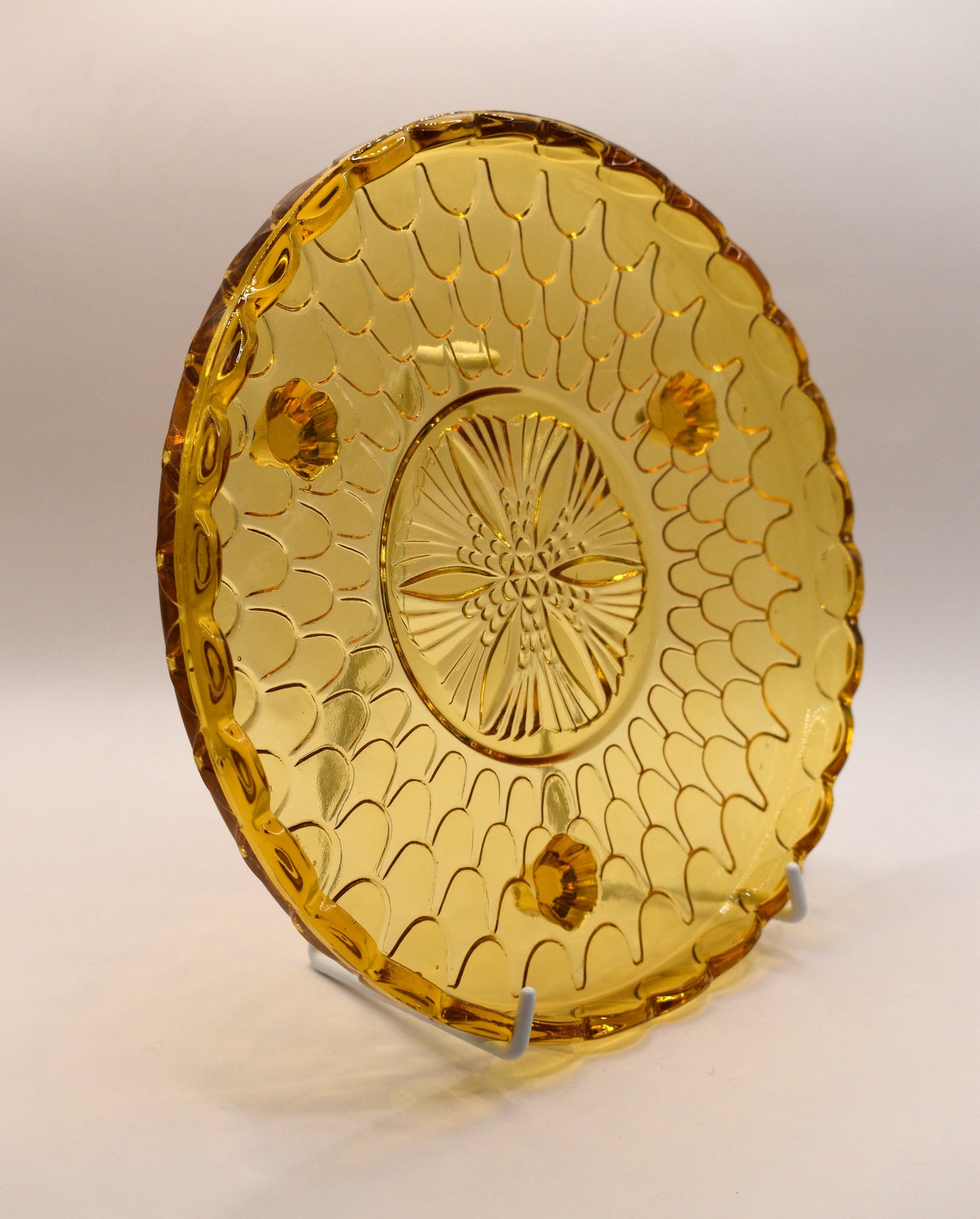 Vintage 1930s Amber coloured Glass Bagley Fish Scale Plate
