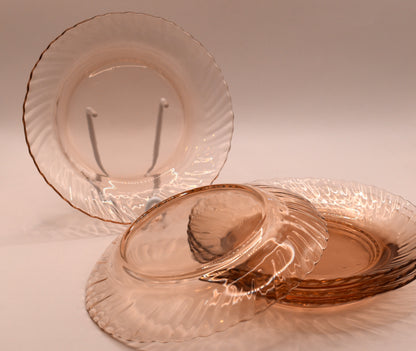 Vintage small Optic Swirl Pink plates. KIG -Set of 5