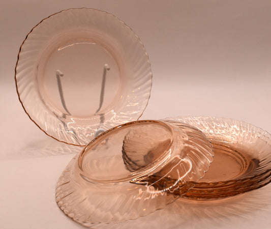 Vintage small Optic Swirl Pink plates. KIG -Set of 5