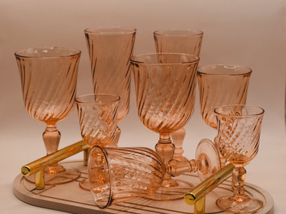 Vintage Rosaline Pink Swirl. Mixed Set of 8