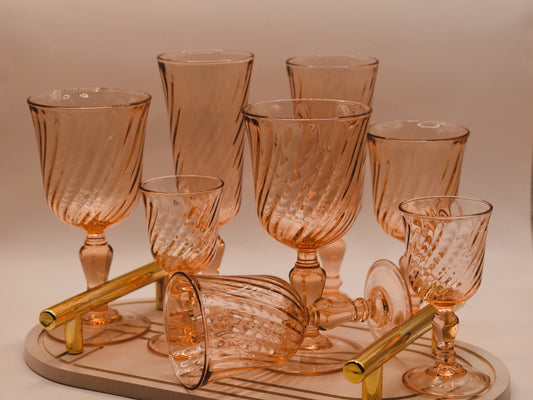 Vintage Rosaline Pink Swirl. Mixed Set of 8