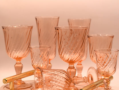 Vintage Rosaline Pink Swirl. Mixed Set of 8