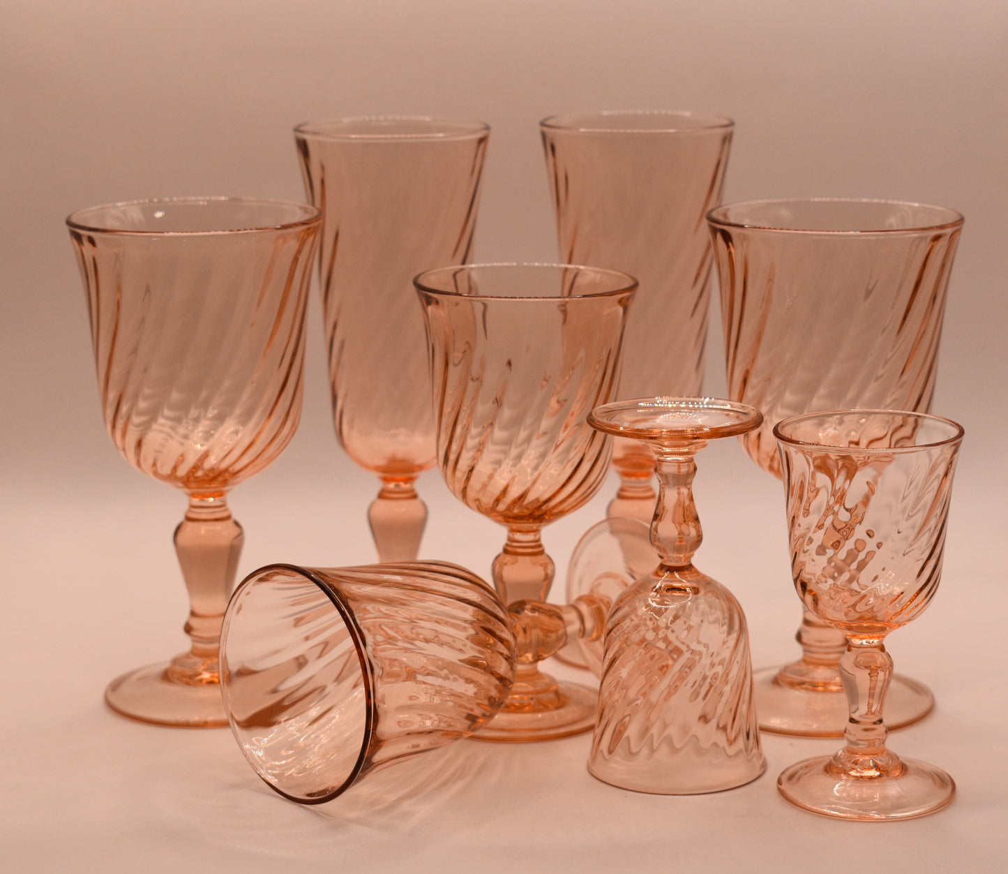 Vintage Rosaline Pink Swirl. Mixed Set of 8