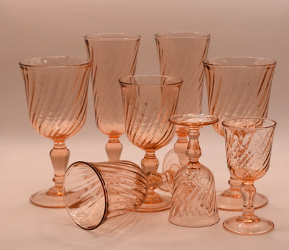 Vintage Rosaline Pink Swirl. Mixed Set of 8